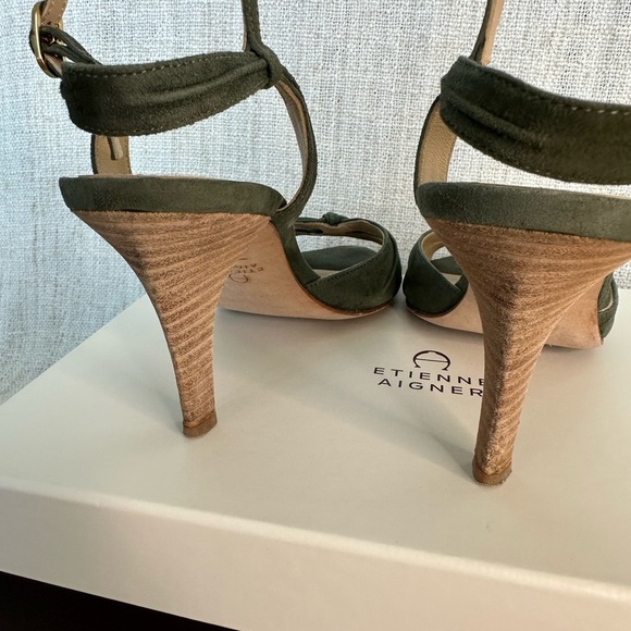 Designer Elegant Green Heeled Sandals high heel peep toe ankle strap - Picture 9 of 16